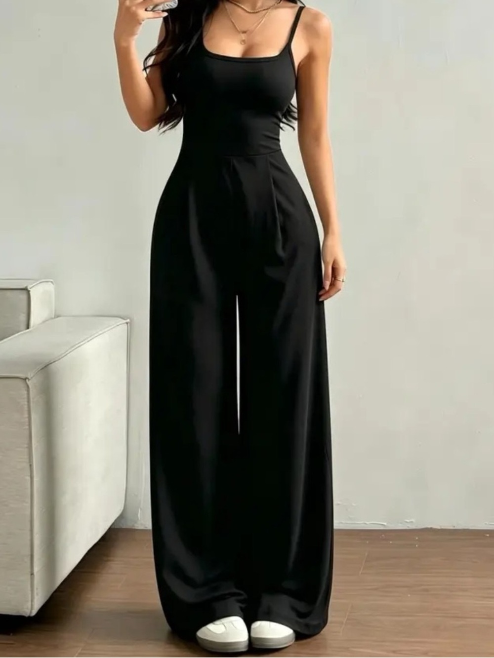 Black Wide-Leg Jumpsuit with Spaghetti Straps